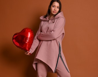 Sweatshirt And Pants Set, Casual Suit Set, Sweatshirt Women Outfit, Cute fall sweatshirt, Comforter set, Autumn Set, Pink Set, Fleece Outfit