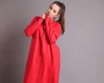 Linen Red Shirt Dress, Linen Red Dress, Linen Clothing, Plus Size Linen Shirt Dress, Red Dress In Linen, Women Linen Dress For Summer, Gaby