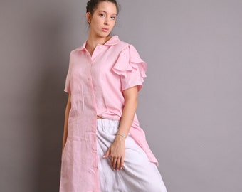 Rose Shirt Linen Dress, Women Linen Shirt Dress, Button Down Linen Dress, Modest Linen Dress, Simple Linen Dress, Romantic Linen Dress, Gaby