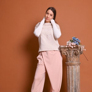 Blush Pink Pants For Women, Wide Leg Pants, Skirt Pants, Plus Size Clothing, Womens Loose Pants, Designer Pants, Oversized Pants,Pink Design image 3