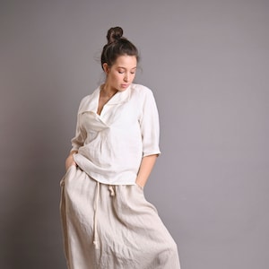 Linen Tunic And Pants Set, Summer Linen Outfit For Women, Bohemian Linen Set, Beach Linen Suit, Linen Clothing, Wide Leg Linen Outfit
