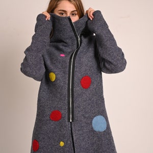 Hooded Wool Cardigan, Hooded Wool Coat, Gray Hood Cardigan, Winter Cardigan, Plus Size Clothing, High Collar Cardigan, Big Hood Coat, Gabyga