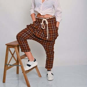 Cotton Harem Trousers Women, Plaid Pants, Bohemian Trousers, Checkered Pants, Wide Leg Pants, Hippie Pants, Baggy Pants, Drop Crotch Pants
