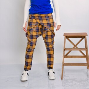 Check Harem Pants For Women, Drop Crotch Pants, Bohemian Yoga Pants, Baggy Pants, Plus Size Clothing, Wide Leg Pants, Low Crotch Pants