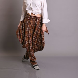 Harem Trousers Women, Plaid Pants, Bohemian Trousers, Check Pants, Wide Leg Pants, Plus Size Clothing, Baggy Pants, Drop Crotch Pants