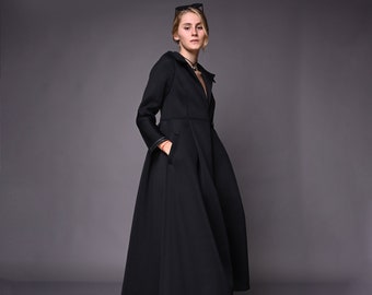 Black Trench Coat, Neoprene Princess Coat, Spring Rain Coat, Black Long Jacket, Plus Size Winter Coats, Outerwear Coat, Maxi Coat, Gabyga