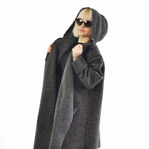 Wool Coat Women, Wollmantel Damen, Hooded Wool Coat, Winter Coat, Plus Size Clothing, Outerwear Coat, Oversize Coat, Long Coat, Grey Coat