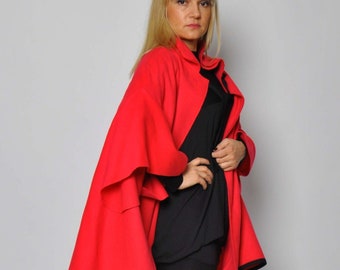 Red Cape, Wool Winter Coat Cape, Winter Coat, Red Coat, Oversized Cape, Plus Size Clothing, Winter Cloak, Women Wool Cape, Wool Clothing