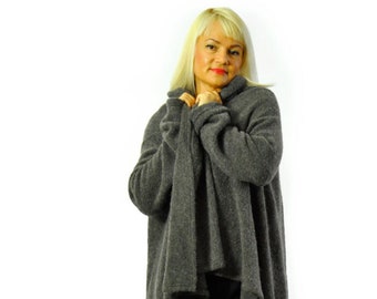 Women Cardigan, Winter Poncho, Wool Cardigan, Italian Wool Clothing, Plus Size Cardigan, Gray Poncho, Warm Poncho, Wool Clothing, Gabyga