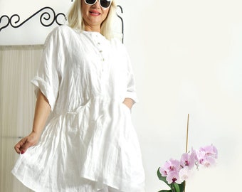 Linen Top For Women, Women White Tunic, Linen Shirt, Plus Size Clothing, White Shirt, Linen Clothing, White Summer Shirt, Loose Linen Tunic