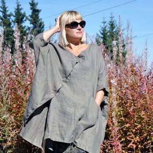 Linen Tunic Shirt, Military Linen Shirt, Linen Clothing, Plus Size Tunic, Summer Tunic, Plus Size Linen, Asymmetric Linen Tunic, Linen Wear image 1