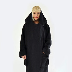 Wool Coat, Maxi Coat, Long Wool Coat, Plus Size Coat, Black Wool Coat, Oversize Clothing, Coat For Women, Black Hooded Coat, Warm Coat Hood image 2