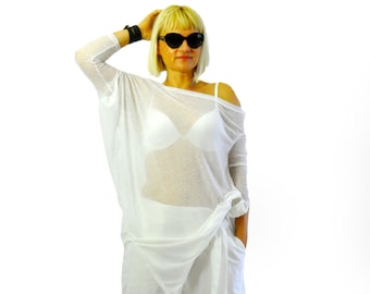 White cotton top, Woman Asymmetric top, Soft cotton tunic, Loose maxi tunic, White top, Loose tunic. Summer top tunic, maxi blouse, T1377