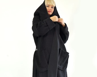 Wool Coat, Maxi Coat, Long Wool Coat, Plus Size Coat, Black Wool Coat, Oversize Clothing, Coat For Women, Black Hooded Coat, Warm Coat Hood