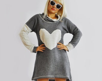 Blouson Dress Women, Gray Dress, Short Dress, Heart Dress, Lounge Wear, Plus Size Clothing, Spring Dress, Plus Size Dress, Tunic Dress