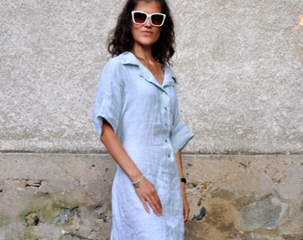 Linen Summer Maxi Dress, Light Blue Shirt Dress, Linen Clothing, Plus Size Dress, Light Linen Dress, Beach Linen Dress, Kaftan In Linen