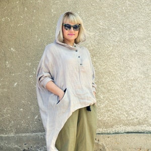 Linen Tunic, Natural Tunic, Beige Tunic, Summer Tunic, Linen Clothing, Hooded Tunic, Maxi Tunic, Shirt Tunic, Oversize Tunic, Long Tunic