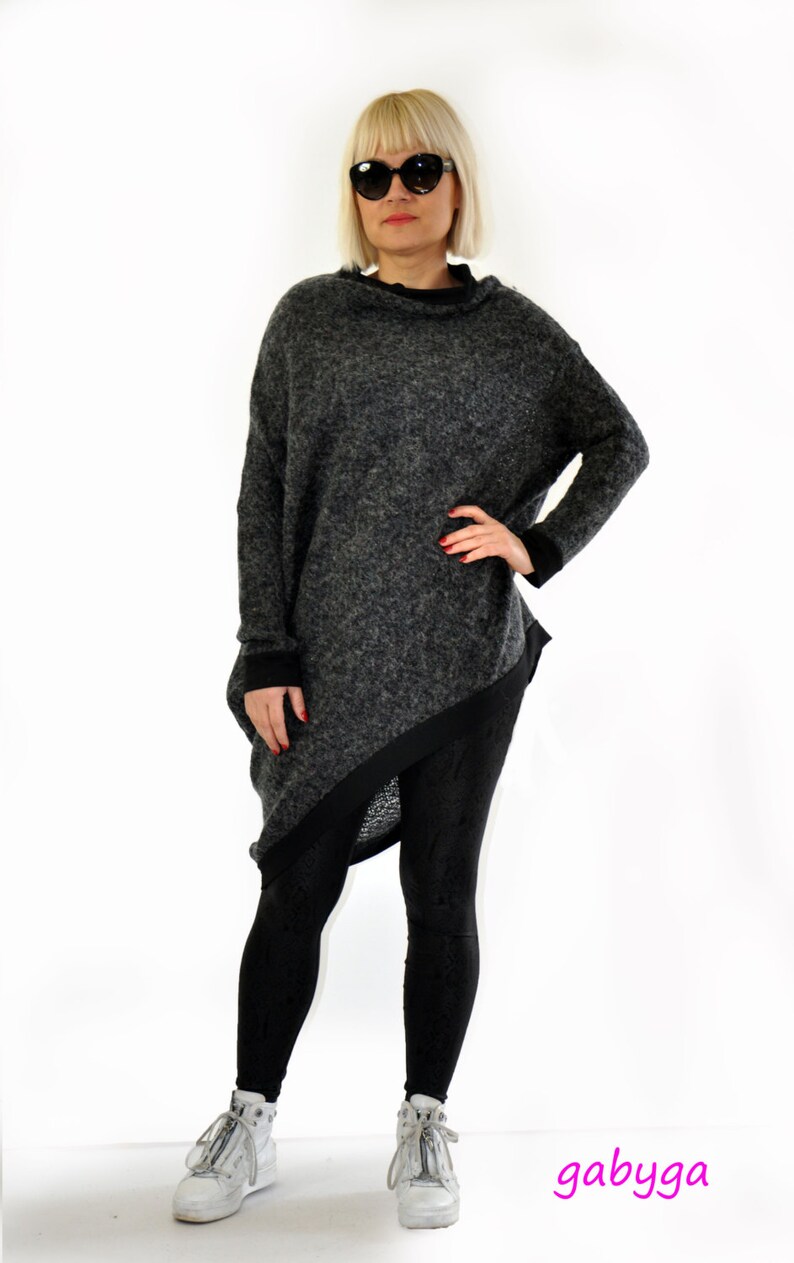 Oversized Sweater, Wool Sweater, Winter Sweater, Plus Size Clothing, Long Sleeve Tunic Sweater, Asymmetrical Tunic, Winter Clothing, Gabyga image 2