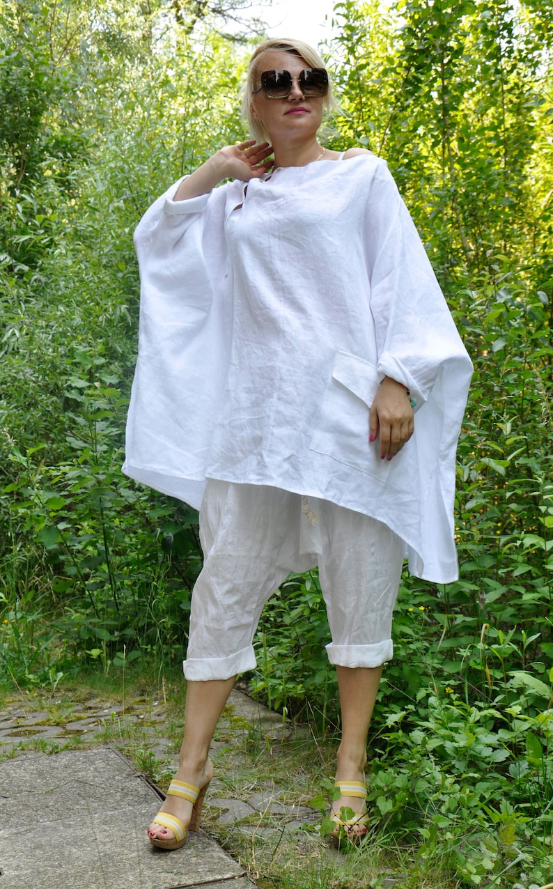 White Summer Pants Set White Linen Outfit Linen Set Linen | Etsy