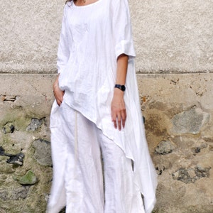 Women Linen Set Of Tunic And Pants, Linen Clothing For Women, White Linen Pants, Plus Size Clothing, White Linen Tunic, Linen Outfit, Gabyga