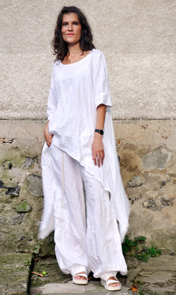 Women Linen Set of Tunic and Pants, Linen Clothing for Women, White Linen  Pants, Plus Size Clothing, White Linen Tunic, Linen Outfit, Gabyga 