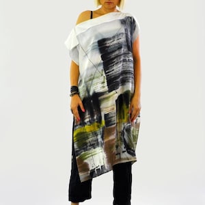 Túnica de seda pintada a mano – Top de arte abstracto para vestir con forro