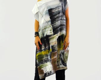 Hand-Painted Silk Tunic – Abstract Wearable Art Top with Lining