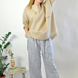 Linen Stripe Pants, Linen Pants, Wide Leg Pants, Women Pants, Linen Clothing, Summer Linen Pants, Beach Linen Pants, Long Pants, Relaxed image 6