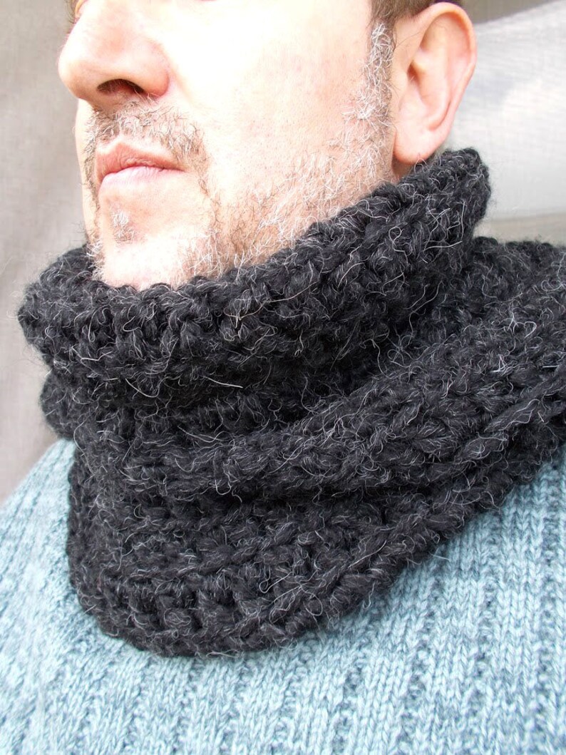 Men's Dark CHARCOAL Hooded Scarf/Crochet Black | Etsy