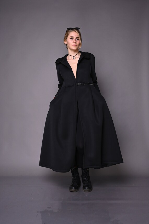 Black Trench Coat, Neoprene Princess Coat, Long Black Winter Jacket, Plus Size Elegant Coat, Womens Outerwear Maxi Coat, Fall Long Maxi Coat