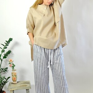 Linen Stripe Pants, Linen Pants, Wide Leg Pants, Women Pants, Linen Clothing, Summer Linen Pants, Beach Linen Pants, Long Pants, Relaxed image 7