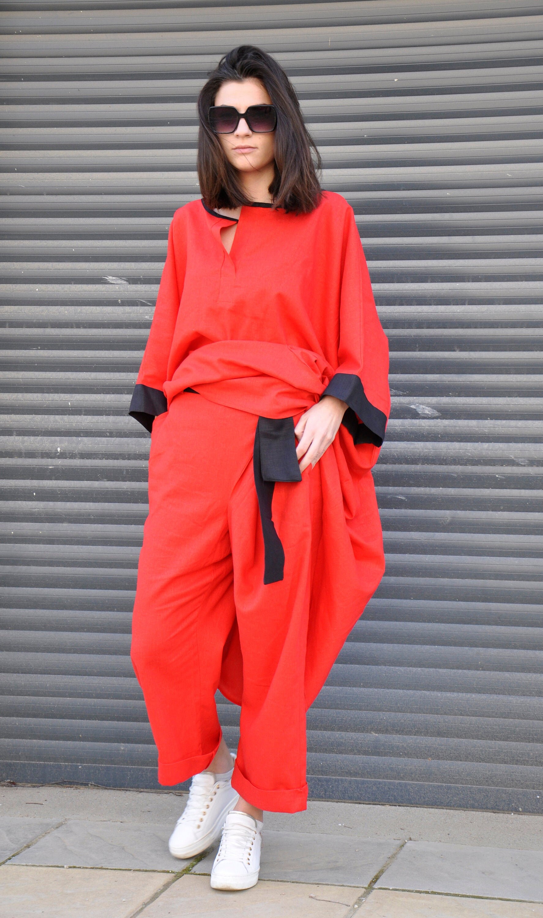 Ensemble en lin tenue rouge ensemble femme pantalon lin tenue