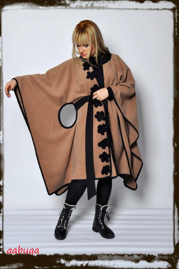 Unique Designer Fit and Flare Jacket Cape Camel Wool Cape Winter