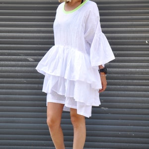 White Cotton Dress, White Summer Dress, Extravagant Dress, Plus Size Clothing, Long Sleeve Dress, Plus Size Dress, White Beach Dress, Gabyga image 3