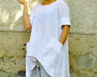 White Linen Tunic, Beach Tunic, Natural Linen Dress Top, Asymmetric Tunic Top, Womens Linen Clothing, Summer Linen Top, Plus Size Linen