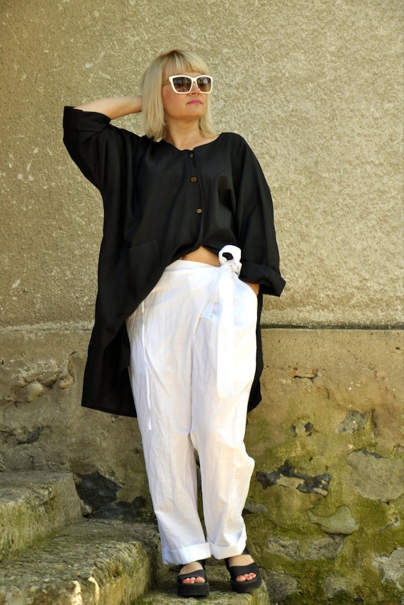 Linen Pants Women, White Pants, White Linen Pants, Low Crotch