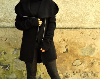 Asymmetric Wool Jacket With Zipper, Midi Winter Wool Coat Asymmetric Wool Jacket With Zipper, Midi Winter Wool Coat
