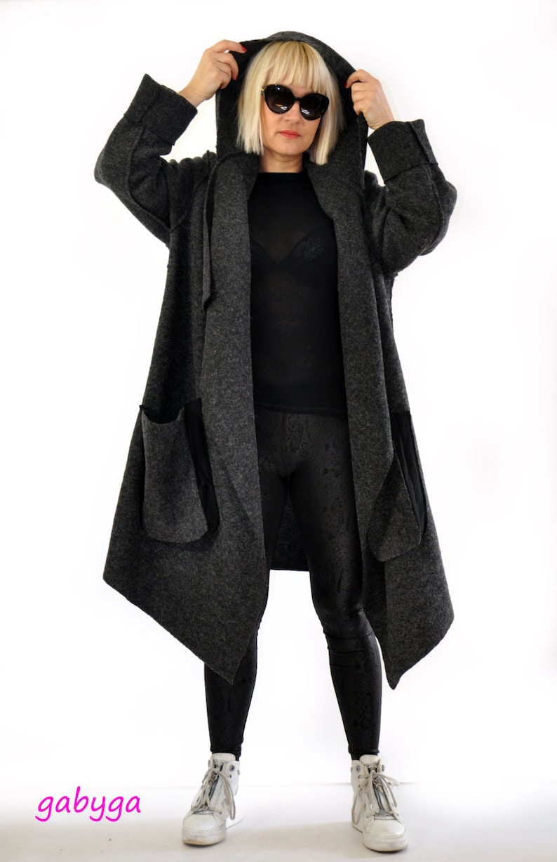 Gray wool coat Woman gray jacket Wool maxi coat Wool Jacket Hooded jacket Long Winter coat Woman hoodie Wool casual coatA1352
