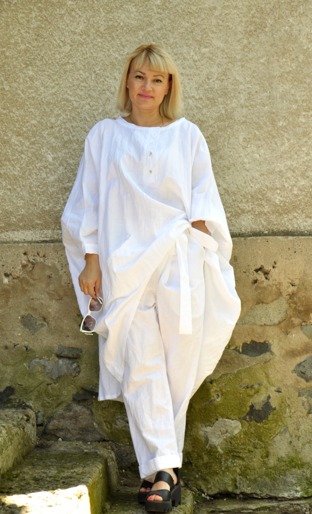 Linen Tunic and Pants Set, White Linen Outfit for Women, Linen Pants ...