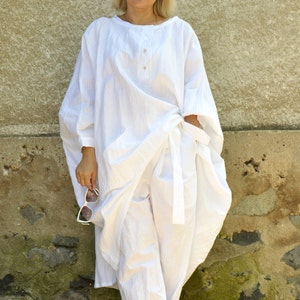 Linen Tunic And Pants Set, White Linen Outfit For Women, Linen Pants, Linen Clothes, Plus Size Linen Set, White Linen Pants, Summer Outfit