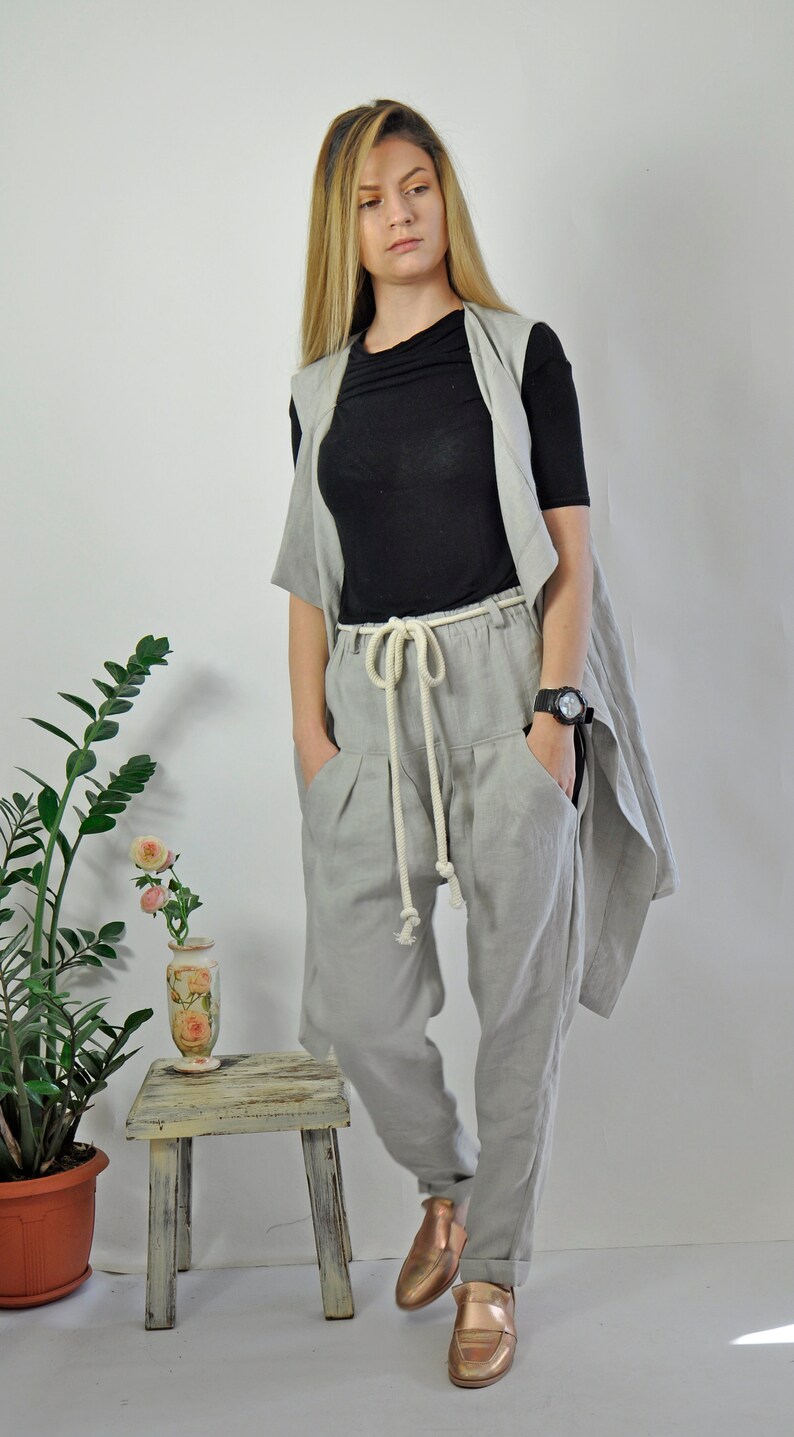 Casual Vest Chic Vest Modern Vest Women Vest Summer Vest Linen Vest Gray Vest Long Vest Ladies Vest Sleeveless Vest Linen Clothing