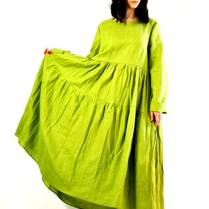 Light Green Linen Dress, Summer Kaftan, Bridesmaid Dress, Linen Wedding Dress, Chartreuse Dress, Wedding Guest Dress, Linen Long Maxi Dress image 4