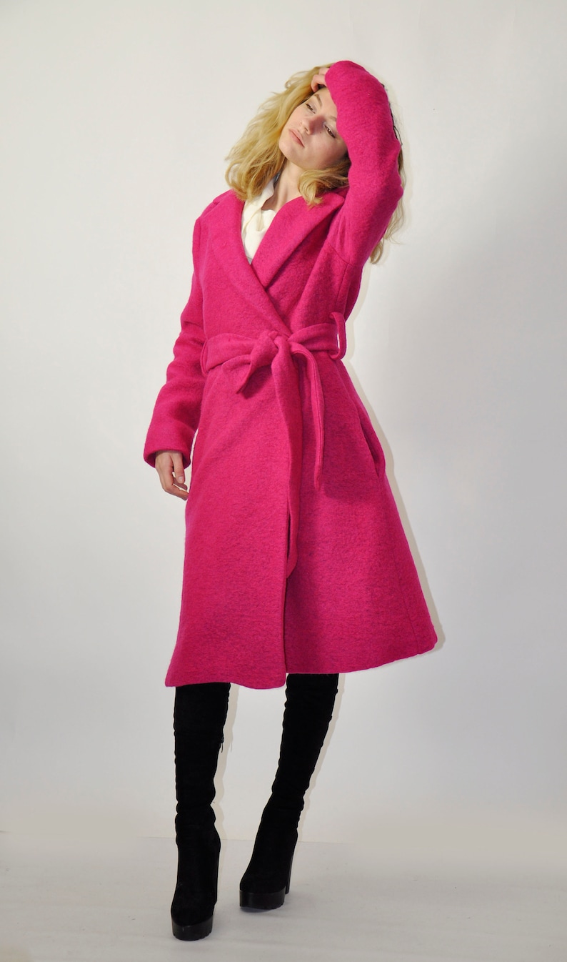 Pink Wool Coat Women Overcoat Fuscia Coat Winter Long Coat Etsy