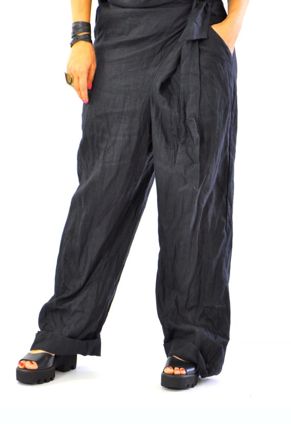 plus size black linen pants