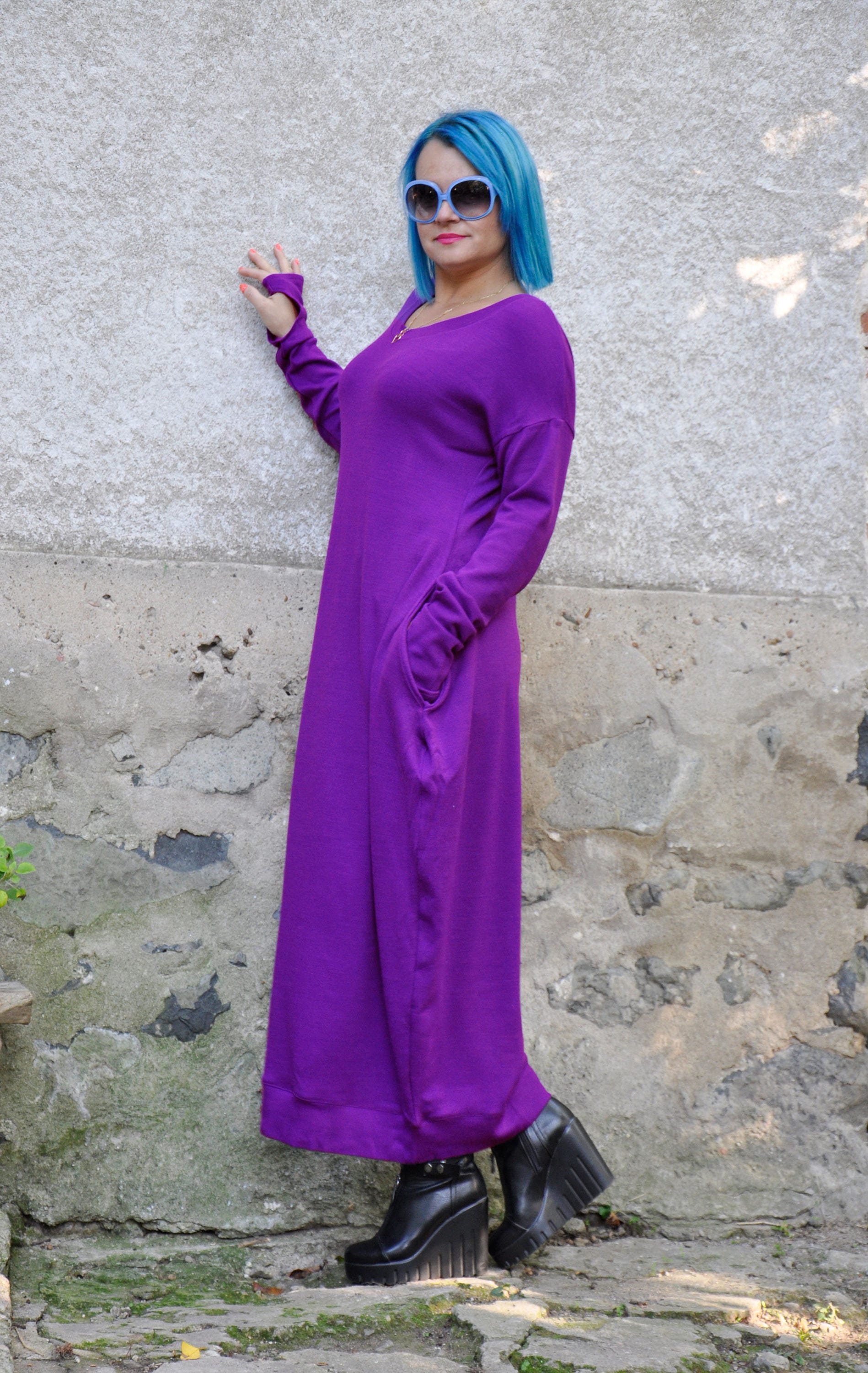 Oversized Purple Wool Dress Maxi Dress For Women Winter | Etsy