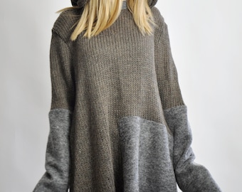 Wool Tunic Sweater For Women, Winter Clothing, Plus Size Clothing, Hooded Warm Outerwear