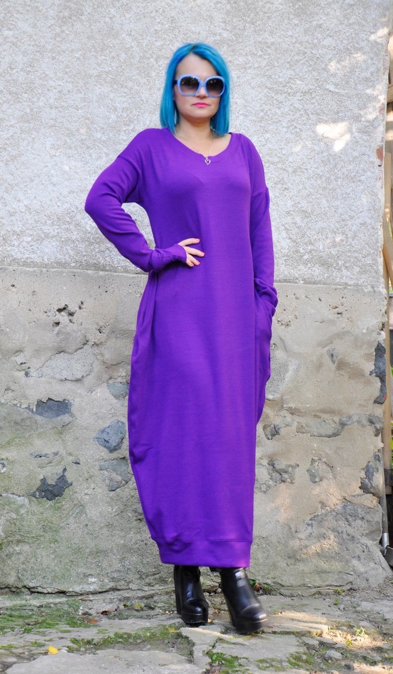 Purple wool tunicMaxi tunic dressWool cashmere long dressPlus size tunicplus size caftanWoman winter dressMaxi dressMaxi tunicD0376