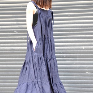 Linen Maxi Dress, Long Pinafore Dress, Plus Size Linen Dress, Linen Wedding Dress, Navy Blue Dress, Linen Kaftan Dress, Linen Clothing image 3