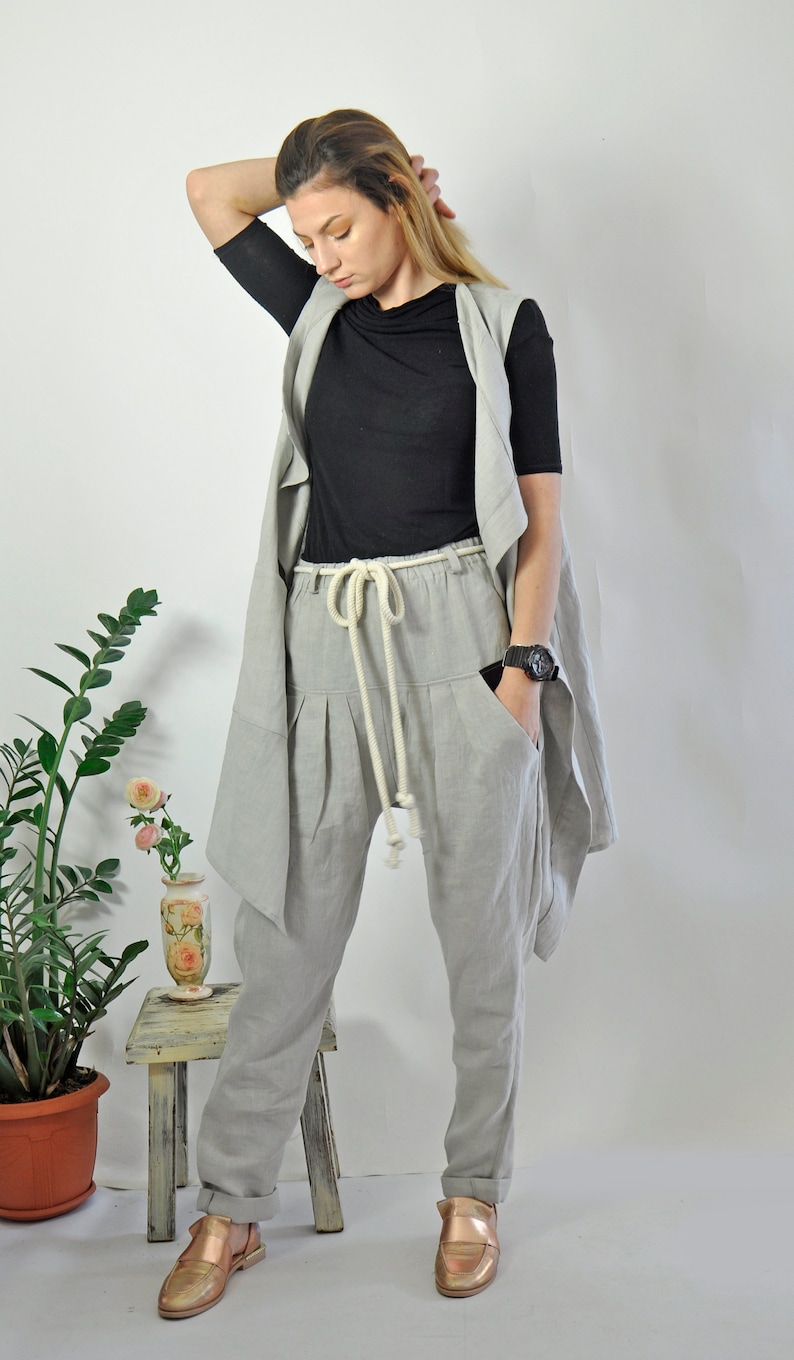 Casual Vest Chic Vest Modern Vest Women Vest Summer Vest Linen Vest Gray Vest Long Vest Ladies Vest Sleeveless Vest Linen Clothing
