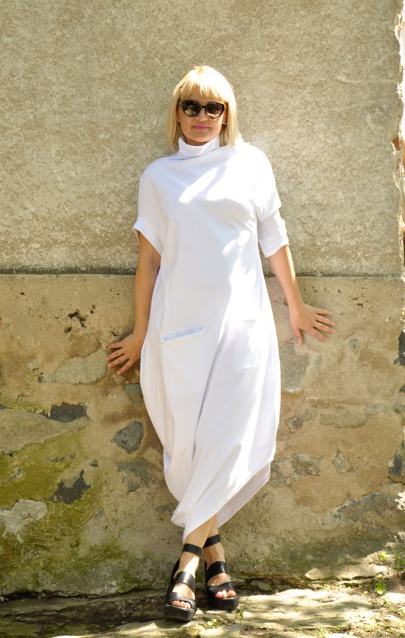 plus size white asymmetrical dress White Asymmetric Dress, Cotton Maxi Dress, Plus Size Dress, Caftan Dress  for Women, Long Loose Dress, Balloon Dress, All White Kaftan Dress